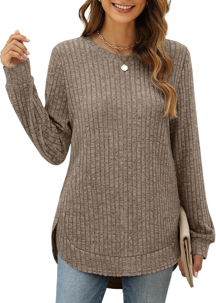 XIEERDUO Sweaters for Women Fall Clothing Trendy 2024 Crewneck Tunic Knit Tops for Women Side Spl... | Amazon (CA)