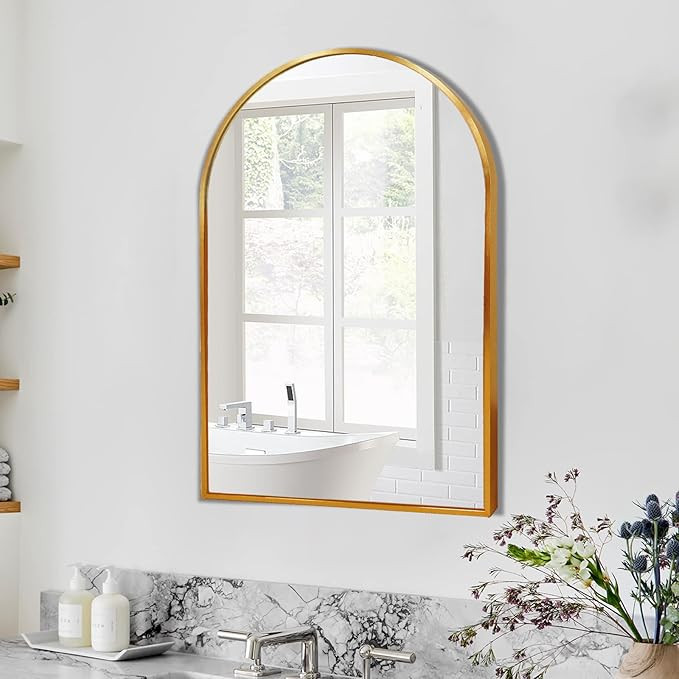 Gold Arch Mirror 24 x 36 Inch, Arched Wall Mirror for Bathroom, Arch Bathroom Mirror with Metal F... | Amazon (US)