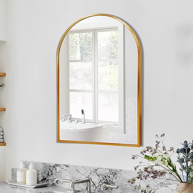 Gold Arch Mirror 24 x 36 Inch, Arched Wall Mirror for Bathroom, Arch Bathroom Mirror with Metal F... | Amazon (US)