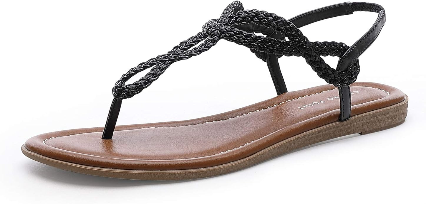 CentroPoint Women's Braided T-strap Thong Slip On Flat Sandals With Elastic Brand Roman Gladiator... | Amazon (US)