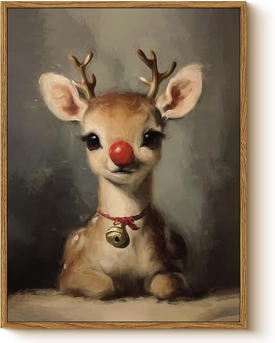 Classic Christmas Reindeer Festive Holiday Wall Art, Vintage 12x16 Animal Framed Canvas Print of ... | Amazon (US)