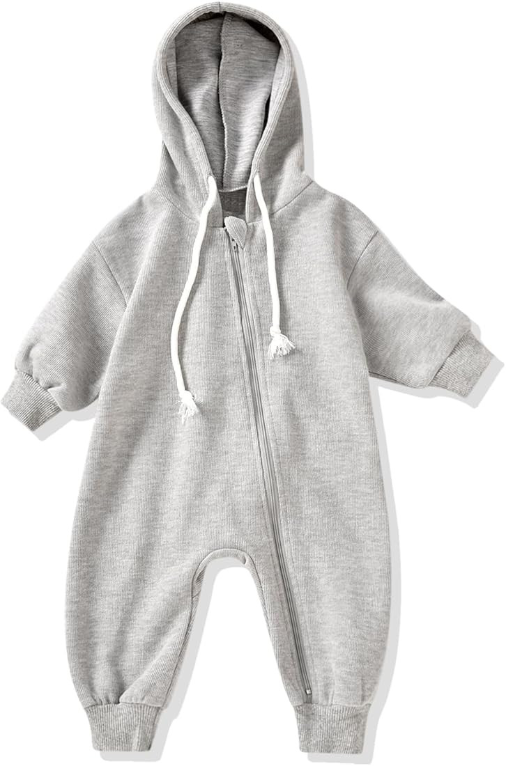 Unutiylo Unisex Baby Boys Girls Long Sleeve Onesies Infant Baby Zipper Hooded Jumpsuits Romper Lo... | Amazon (US)