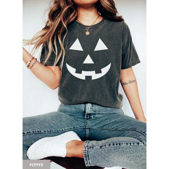 Comfort Colors Pumpkin Face T Shirt, Pumpkin Face Comfort Colors Tee for Women, Cute Halloween Pu... | Etsy (US)