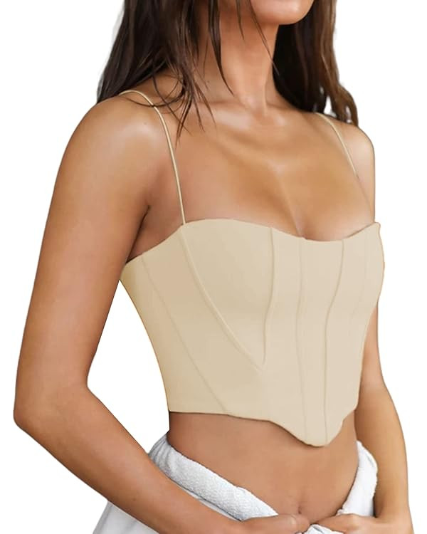 Avanova Women's Asymmetrical Hem Crop Top Seam Front Spaghetti Strap Camisole | Amazon (US)