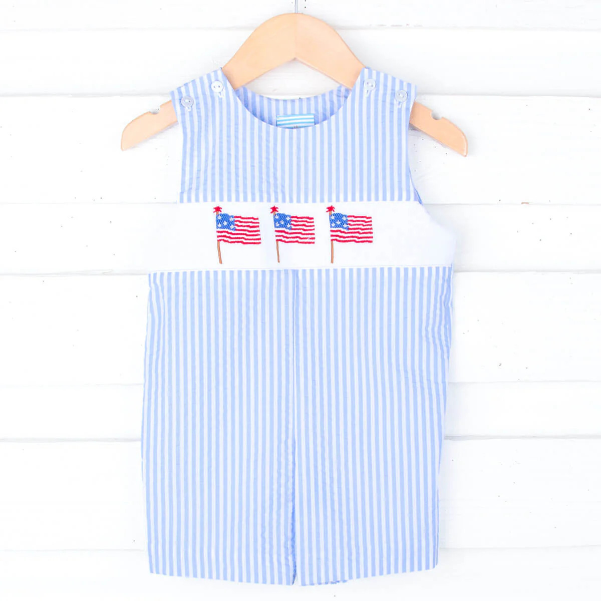 Flag Smocked Light Blue Stripe Jon Jon | Classic Whimsy
