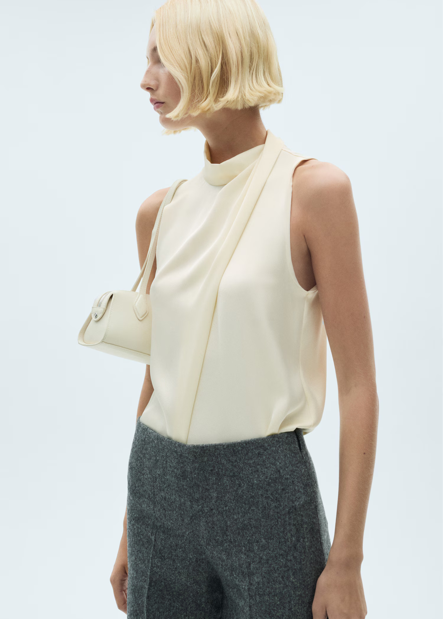High neck draped satin blouse | MANGO (US)