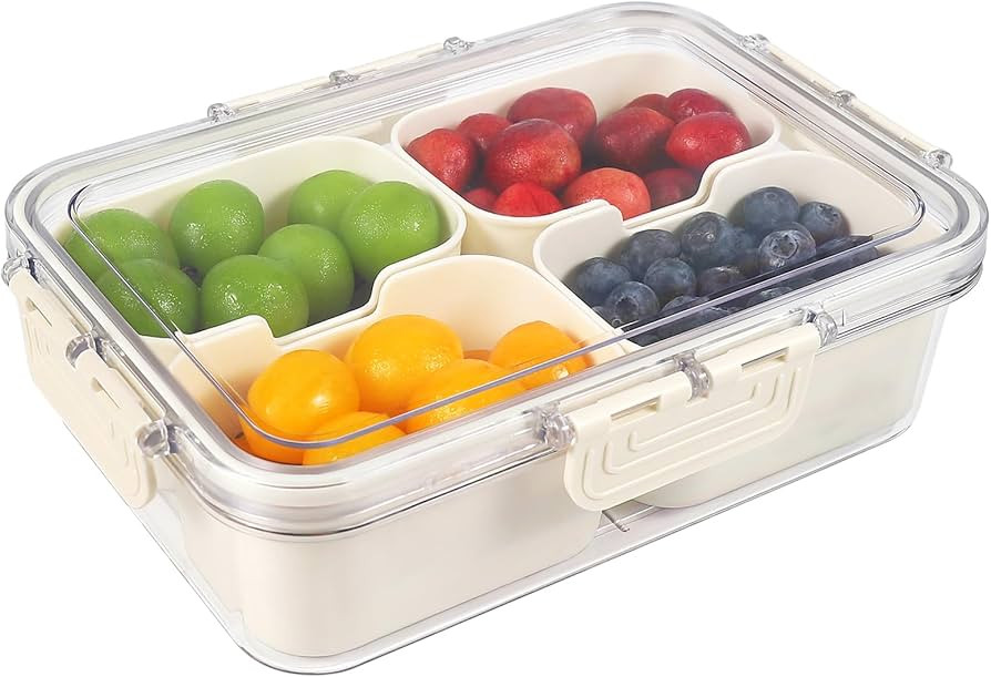 Snackle Box Container, 4 Compartment Divided Serving Tray with Lid, Snack Box Container for Candy... | Amazon (US)