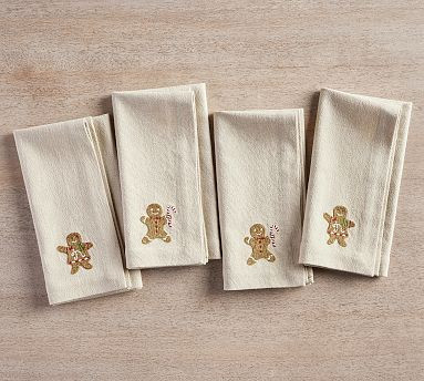 Gingerbread Embroidered Napkins - Set of 4 | Pottery Barn (US)