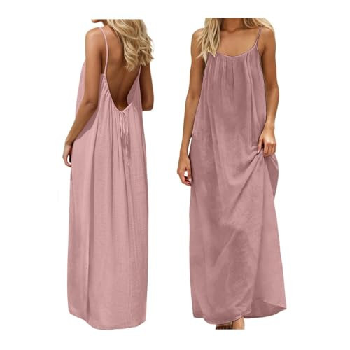 Backless Cami Dress Backless Dress House Dress for Women Sleeveless Long Cami Lounge Dress Backless for Indoor Summer Wear (US, Alpha, Small, Regular, Regular, Pink) | Amazon (US)