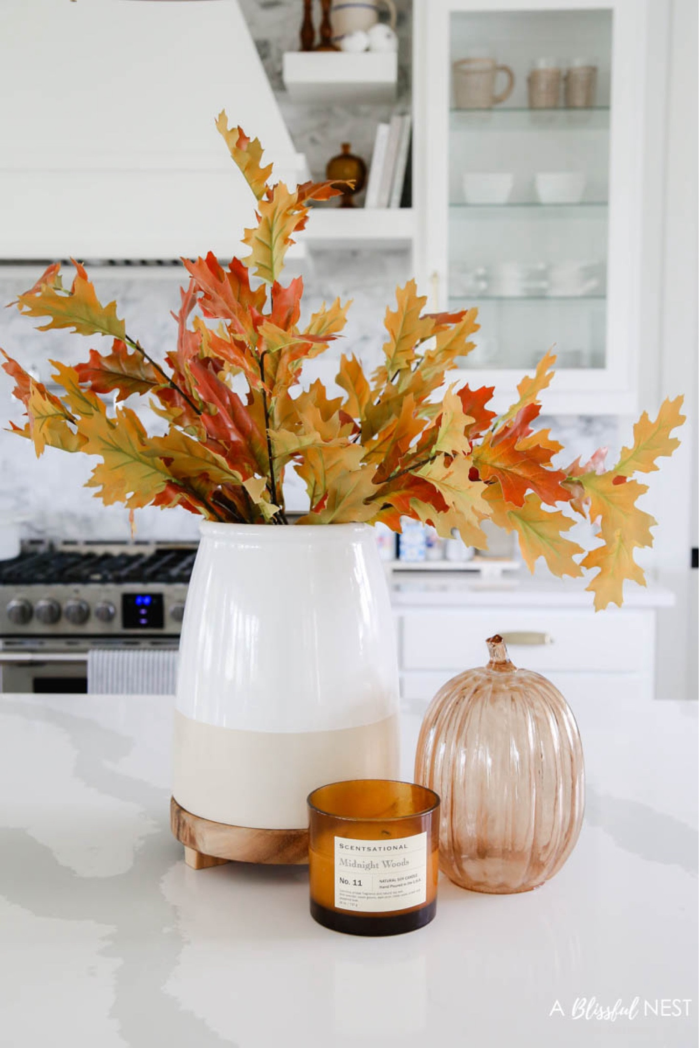 Fall kitchen counter vignette.

Faux fall leaves, fall candle, wood tray, glass pumpkin



#LTKSeasonal #LTKFindsUnder50 #LTKHome