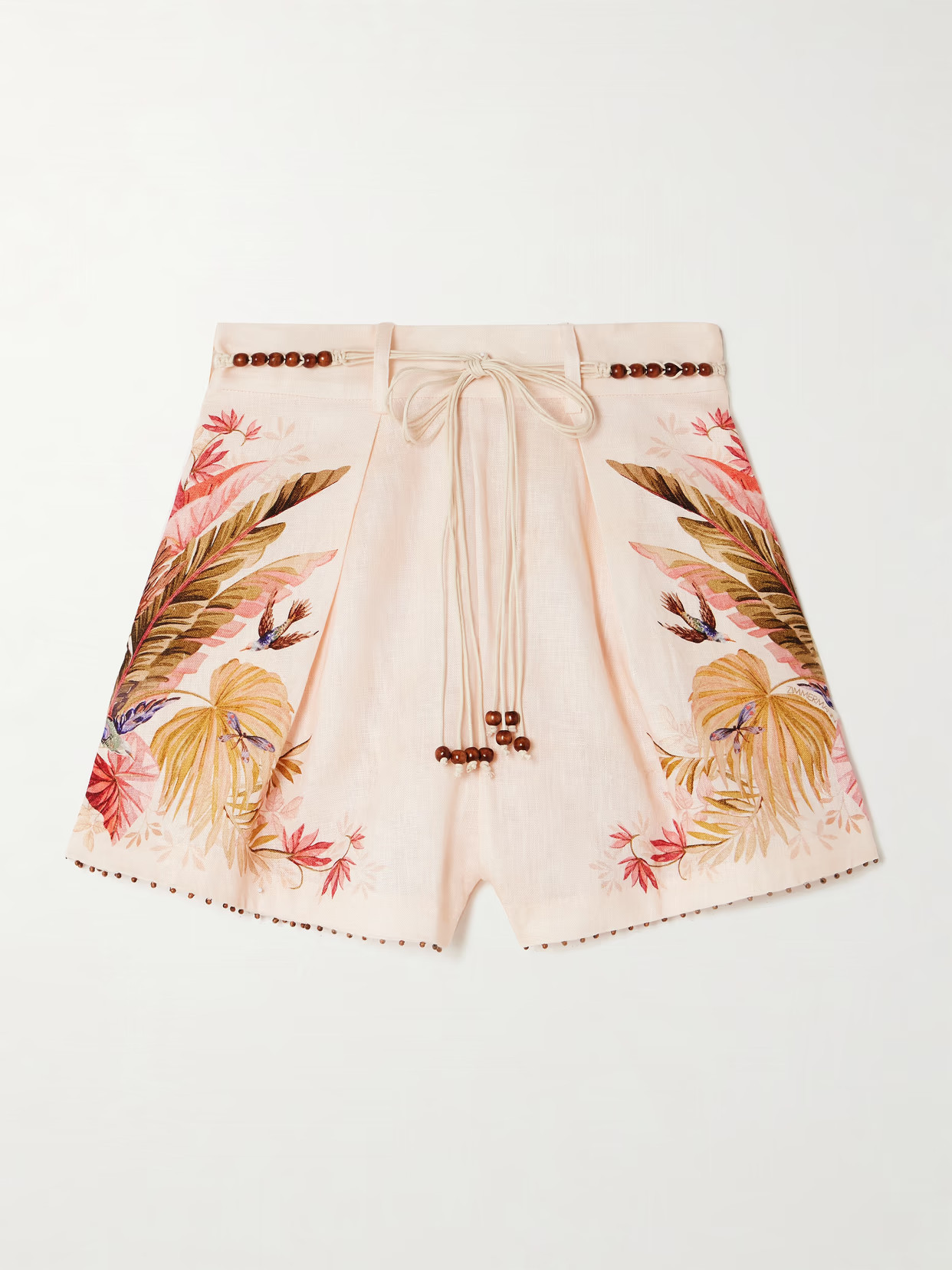 Zimmermann - Ascension Belted Bead-embellished Floral-print Linen Shorts - Cream | NET-A-PORTER (US)
