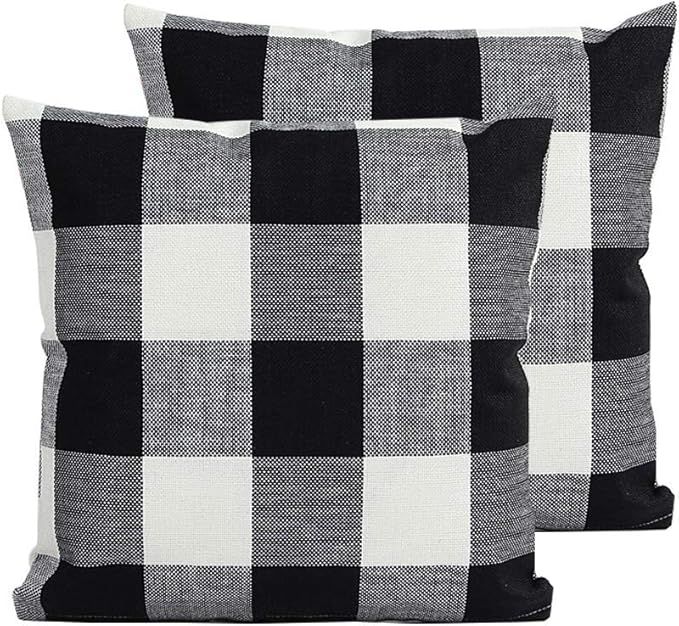 TEALP Buffalo Check Throw Pillow Cover Decorative Square Pillowcase 20x20 inch,Black and White Pl... | Amazon (US)