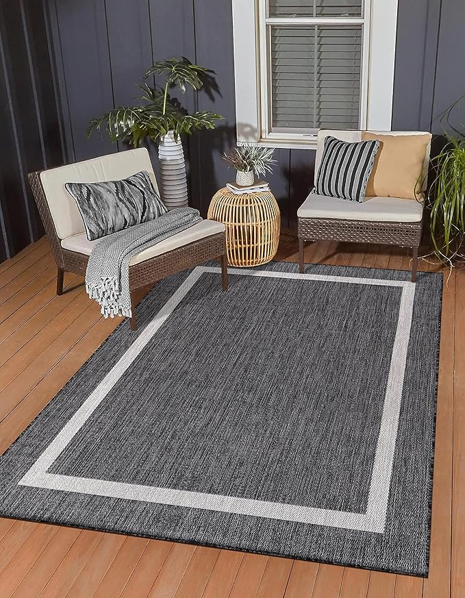 Modern Bordered Indoor Outdoor Area Rug Weather Resistant Outdoor Carpet for Porch Deck Balcony B... | Amazon (US)