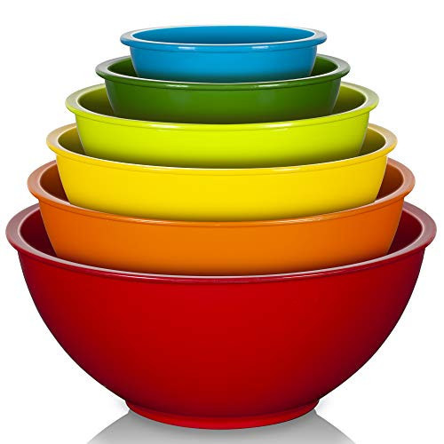 YIHONG 6 Piece Plastic Mixing Bowls Set, Colorful Serving Bowl for Kitchen, Ideal for Baking, Prepping and Cooking,Nesting Design for Space Saving Storage, Rainbow | Amazon (US)