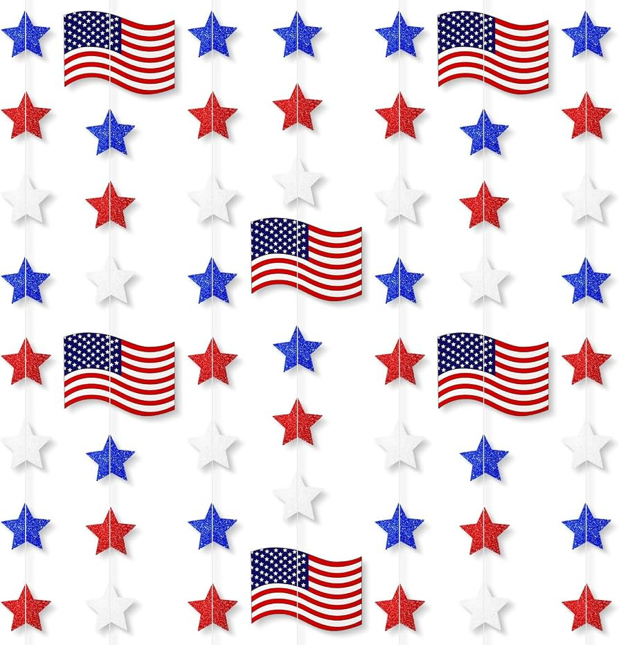 MARFOREVER 4th of July Decorations, 41Ft 5 Pcs Red White and Blue Decorations Pre-Strung Patrioti... | Amazon (US)