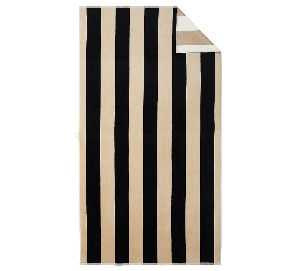 Black/Flax Reversible Awning Striped Organic Beach Towel, 32 x 64" | Pottery Barn (US)