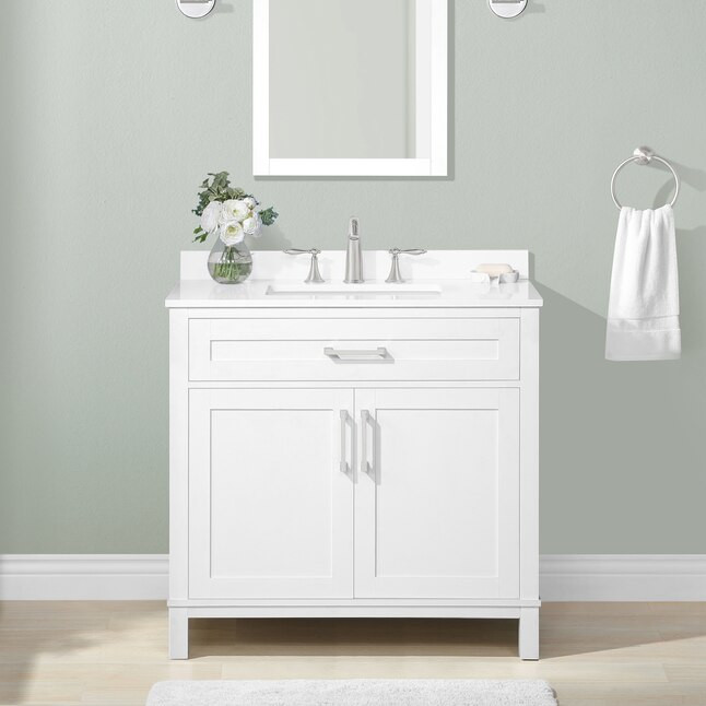 Style Selections Burke 36-in White Undermount Single Sink Bathroom Vanity with White Engineered S... | Lowe's