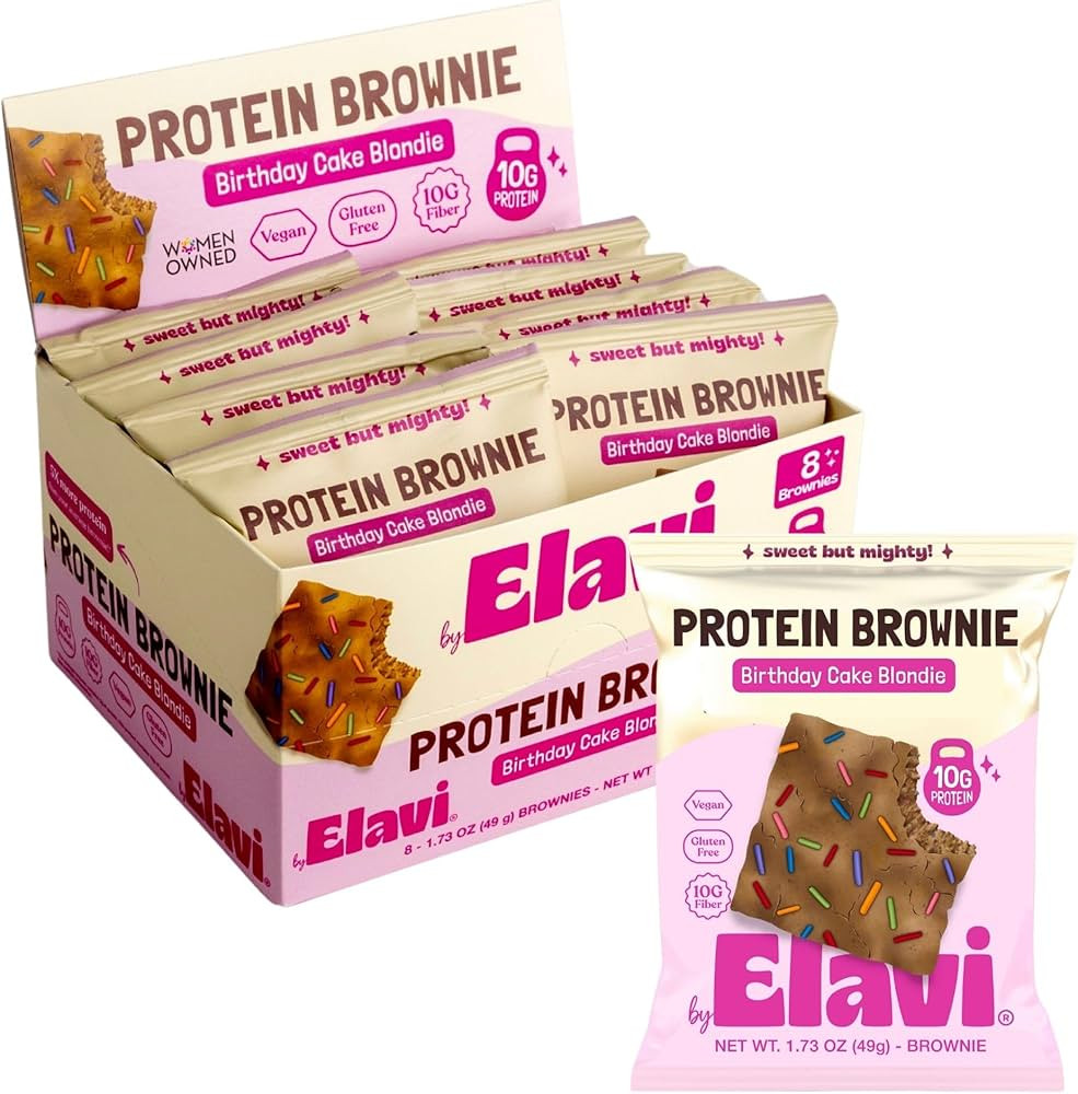 ELAVI Birthday Cake Blondie Protein Brownies - 10g Plant Protein & 10g Fiber - Vegan, Gluten Free... | Amazon (US)
