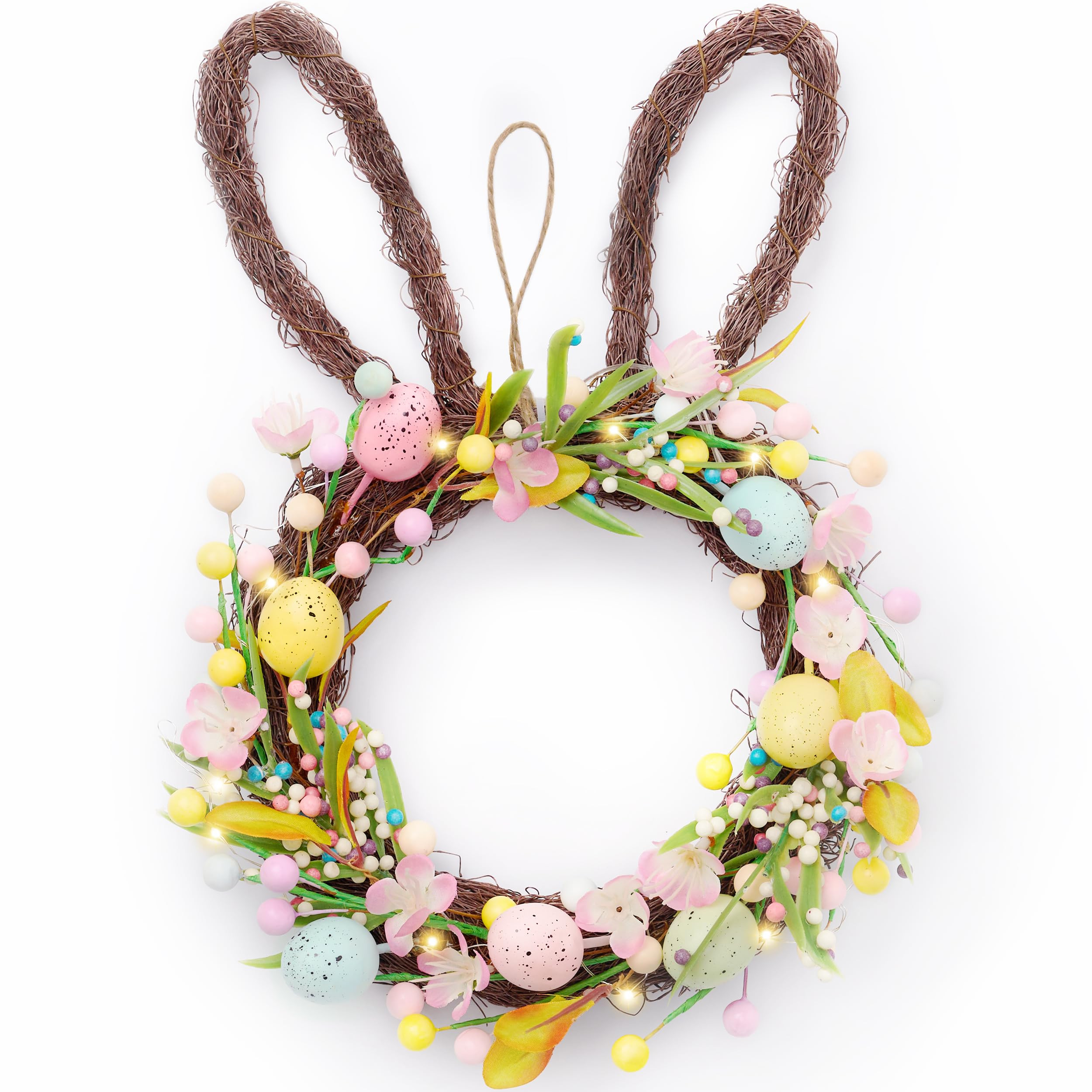Valery Madelyn Easter Bunny Wreaths for Front Door with Lights, Easter Rabbit Wreath Decoration w... | Amazon (US)