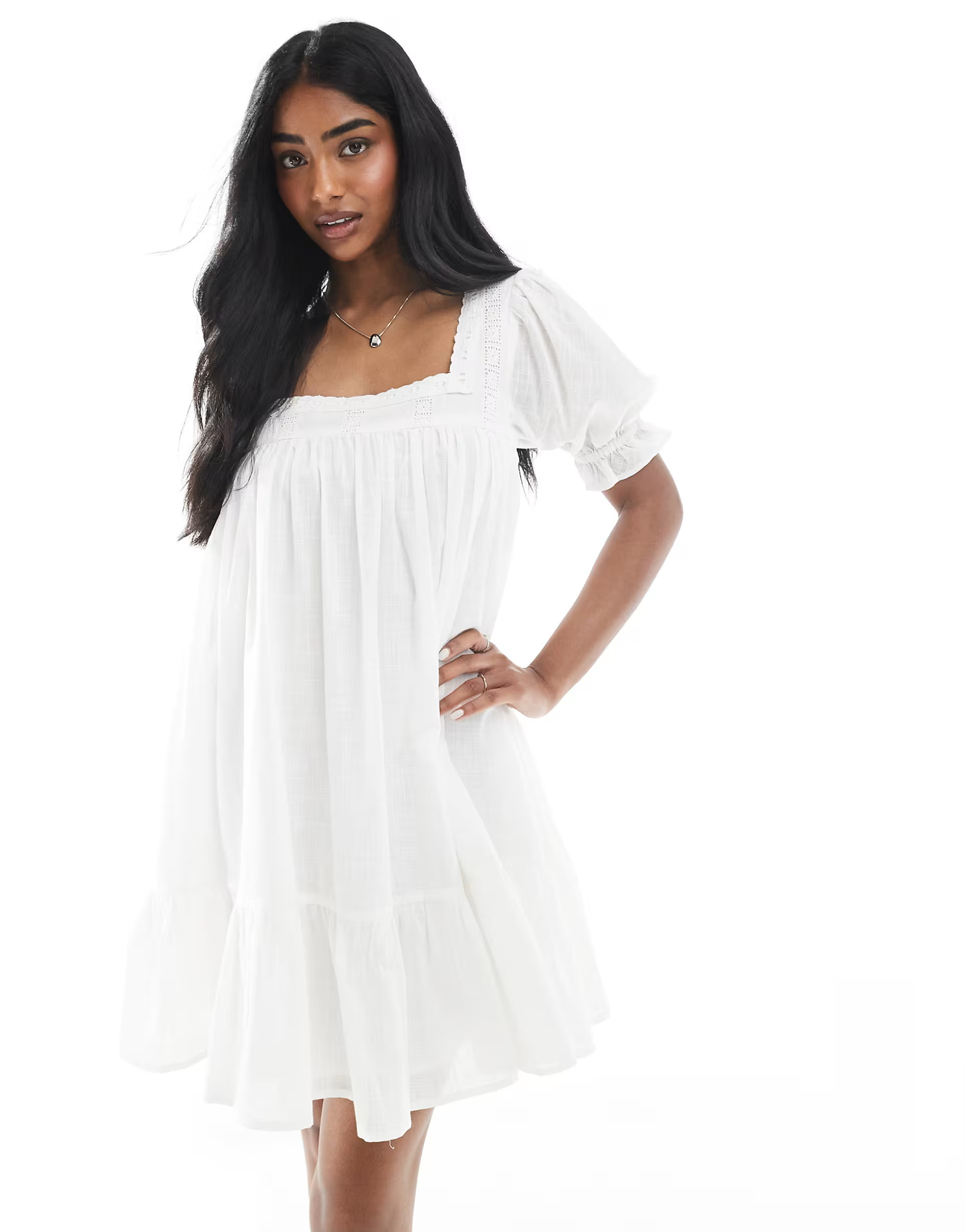 Miss Selfridge voile smock dress in white | ASOS (Global)