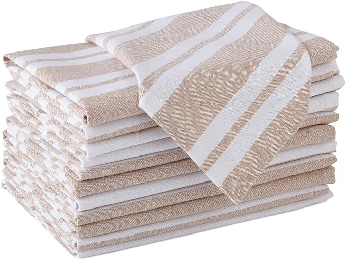 Encasa Homes Dining Table Napkins 12 pcs Set of Large 17"x17" - Franca Beige Stripes - Heavy Eco-... | Amazon (US)