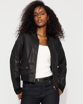 Women's Coated Bomber Jacket in Black size Large | White House Black Market | White House Black Market
