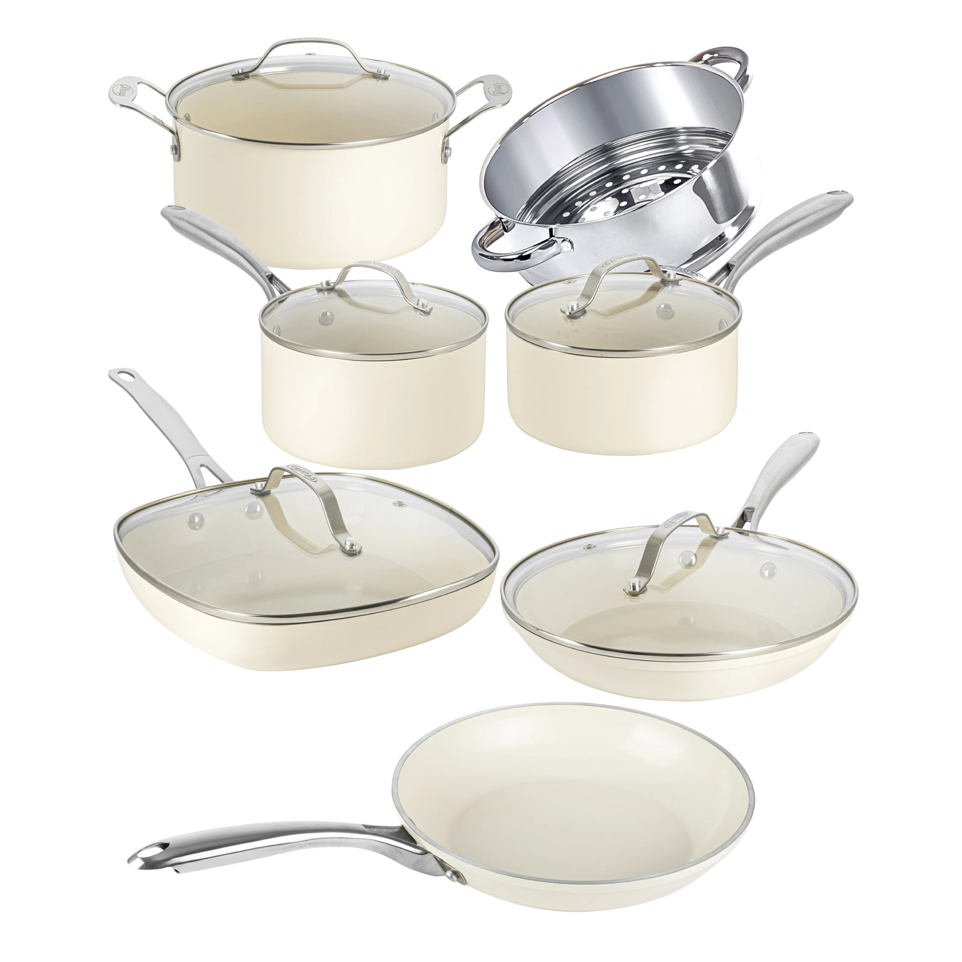 Gotham Steel Naturals Cream 12 Piece Ultra Nonstick Ceramic Cookware Set with Stay Cool Handles, ... | Wayfair North America