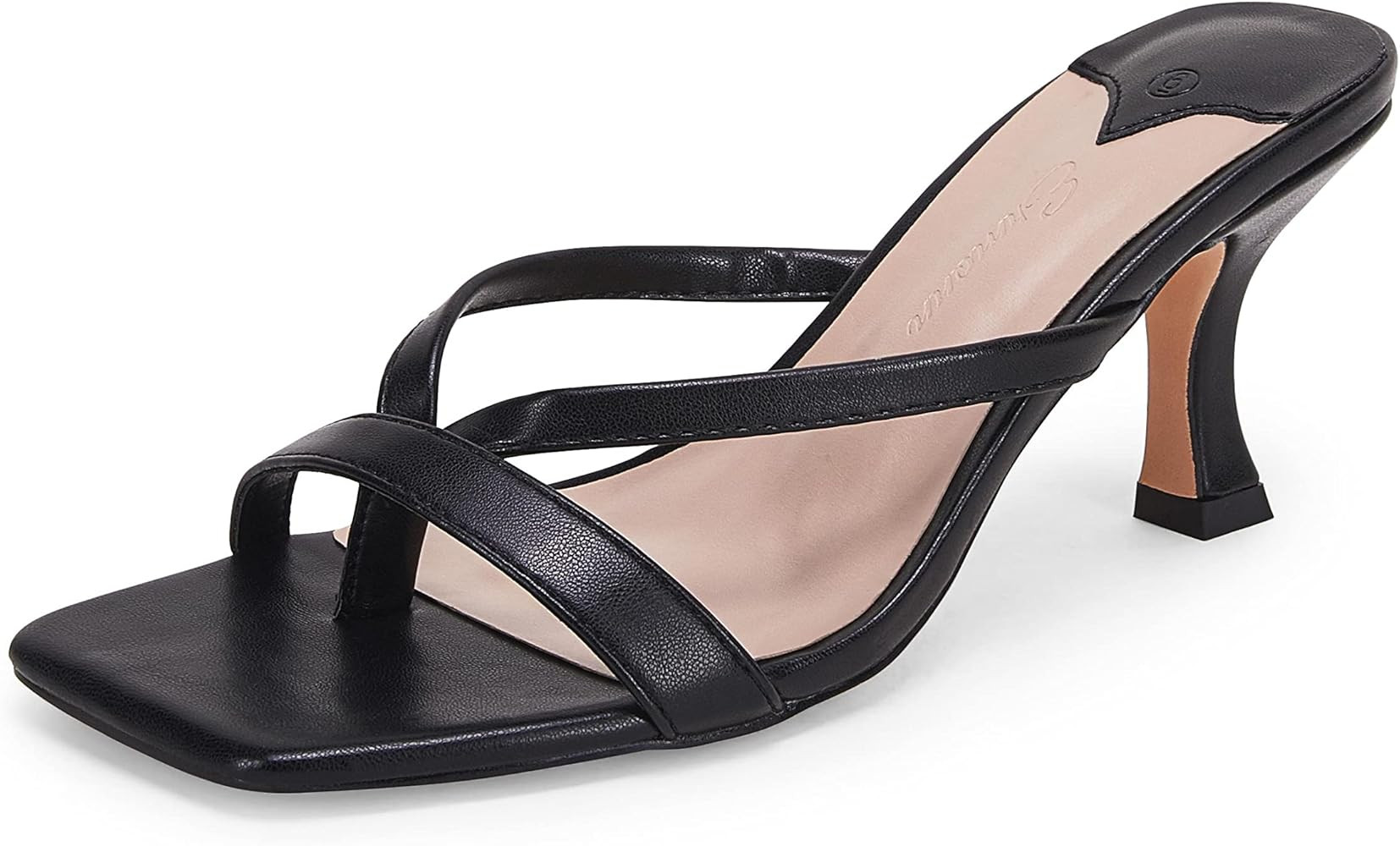 Ermonn Womens Square Open Toe Heels Sandals Slides Thong Stiletto Backless Slip on Slippers Shoes | Amazon (US)