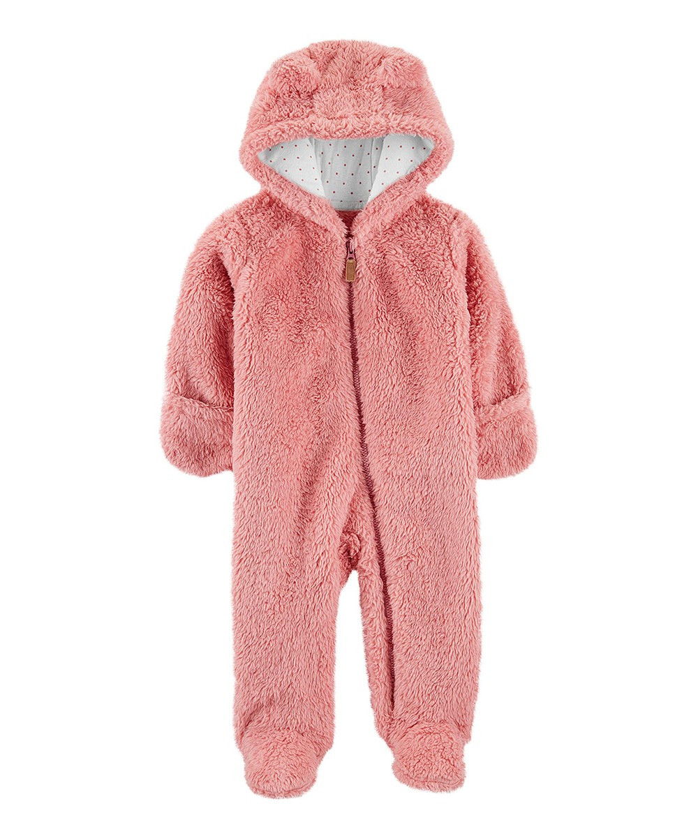 Carter's Girls' Bunting Suits PINK - Dark Pink Bear Sherpa Bunting - Infant | Zulily