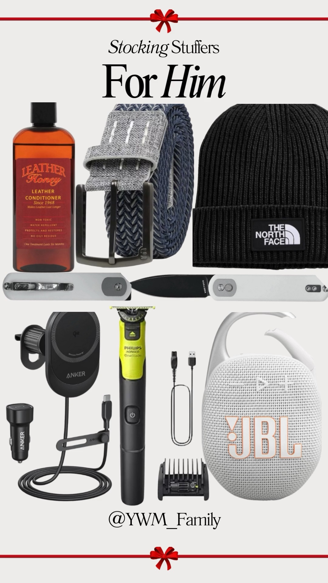 🎄 Stocking Stuffers for Him 🎁

THE NORTH FACE Logo Beanie – Cozy and stylish winter essential. #WinterGear #BeanieSeason

Philips Norelco OneBlade 360 – Hybrid electric trimmer for beard and face grooming. #GroomingEssentials #BeardCare

TravisMathew Cheers 2.0 Belt – Casual and stylish belt for any occasion. #MensFashion #BeltStyle

Anker MagSafe Wireless Car Charger – Convenient and fast charging for iPhone on the go. #CarTech #MagSafe

JBL Clip 5 Bluetooth Speaker – Portable, waterproof, and ready for any adventure. #PortableSound #OutdoorMusic

Vosteed Corgi Folding Knife – Compact and reliable pocket knife for everyday use. #EDC #KnifeLovers

Leather Honey Leather Conditioner – Keep leather goods looking their best with this conditioner. #LeatherCare #MensEssentials

Perfect little gifts for him this holiday season! 🎅🎁 #StockingStuffers #GiftsForHim

#LTKHoliday #LTKGiftGuide #LTKCyberWeek