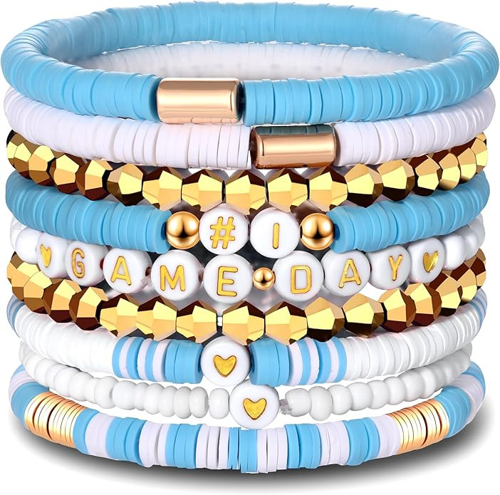 9 Pack Game Day Bracelets for Women Stackable Heishi Beaded Stretch Bracelet Football Sport Fan B... | Amazon (US)