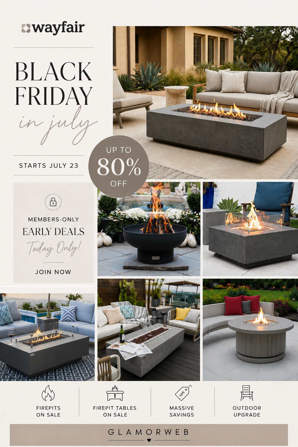 Summer nights just got an upgrade ✨ Wayfair’s Black Friday in July is here with up to 80% off and members can shop early TODAY. If you’ve been dreaming of a cozy backyard setup, the firepits and firepit tables are a must. Think warm glow, cute setup, and all the cozy vibes without overspending.

#WayfairFinds #LTKDeals #BlackFridayInJuly #OutdoorLiving #FirepitTable #BackyardGoals #HomeInspo #DealAlert #LTKHome #PatioSeason #CozyNights #SummerDecor #HomeUpgrade #WayfairDeals #SaleFinds 

 #LTKSeasonal #LTKHome #LTKSaleAlert