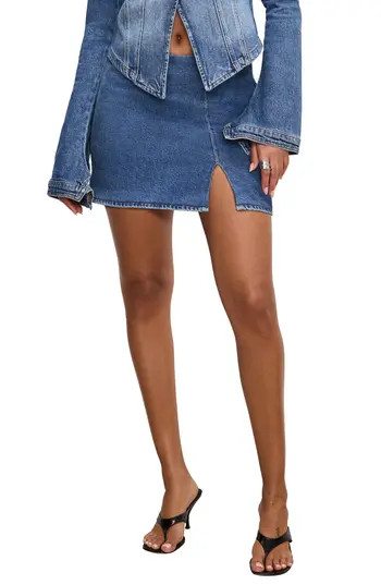 Good American Front Slit Denim Miniskirt in Indigo771 at Nordstrom Rack, Size 6 | Nordstrom Rack