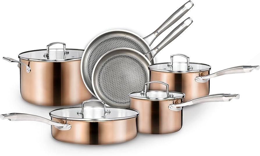 Country Kitchen Cookware Sets - 10 Pc. Pots and Pans Set, Tri-Ply Stainless Steel Mirror Polish F... | Amazon (US)