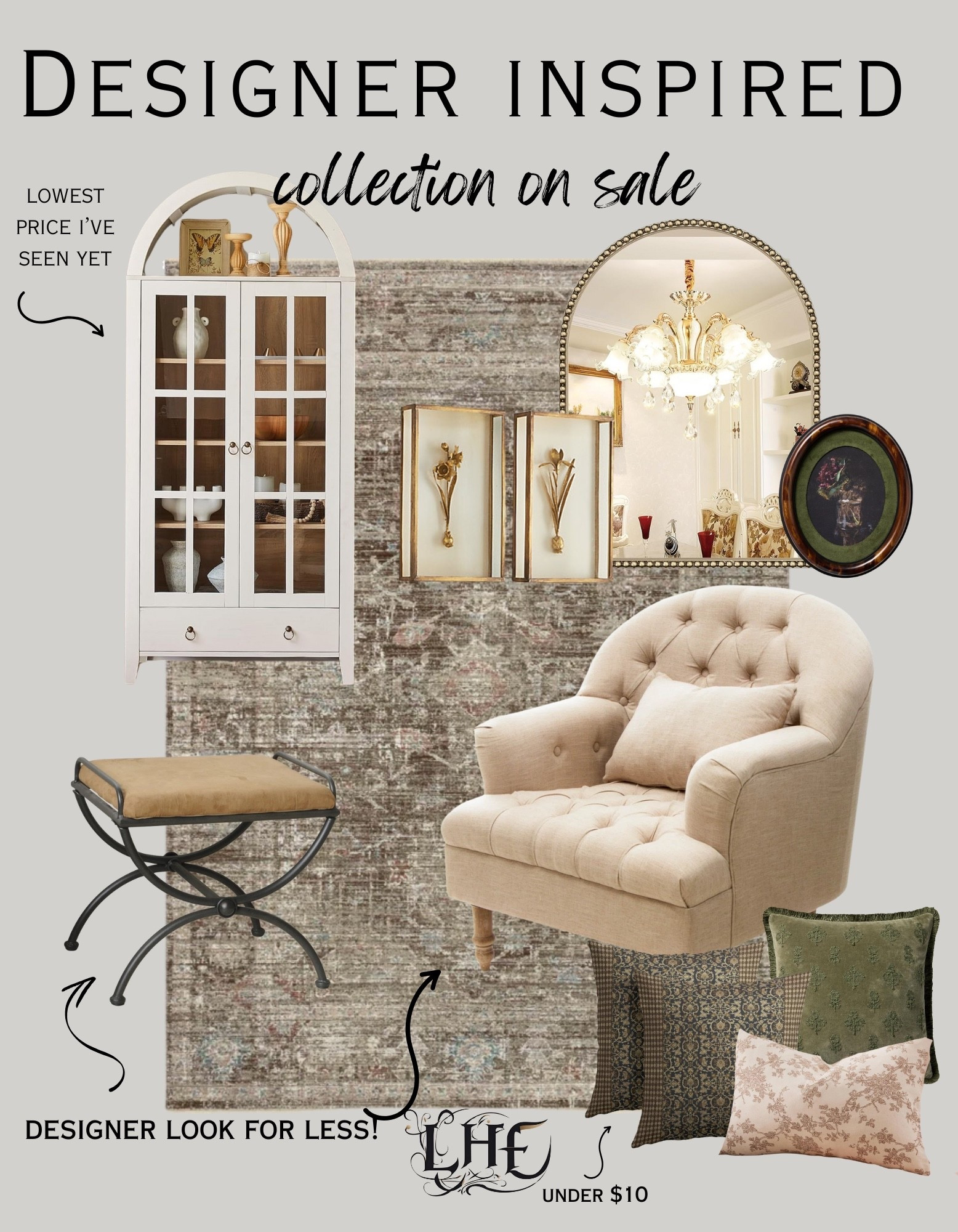 Designer inspired finds on sale! Shop by clicking the thumbnails!😉 living room, modern farmhouse living room, vintage decor, home decor, affordable home decor, arched cabinet, arched mirror, wall art, art, wall decor, stool, ottoman,storage cabinet, curio cabinet, decorative pillows, rug, living room rug, living room pillows, mirror, wall mirror

#LTKSaleAlert #LTKStyleTip #LTKHome