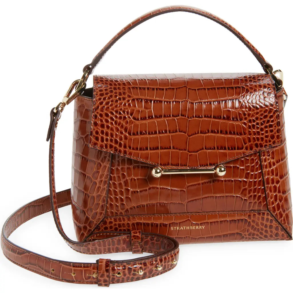 Strathberry Mosaic Croc Embossed Leather Top Handle Bag in Walnut at Nordstrom | Nordstrom