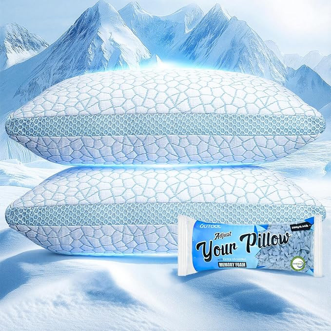 QUTOOL Double Sided Cooling Pillow for Hot Sleepers, Shredded Memory Foam Pillows King Size Set o... | Amazon (US)