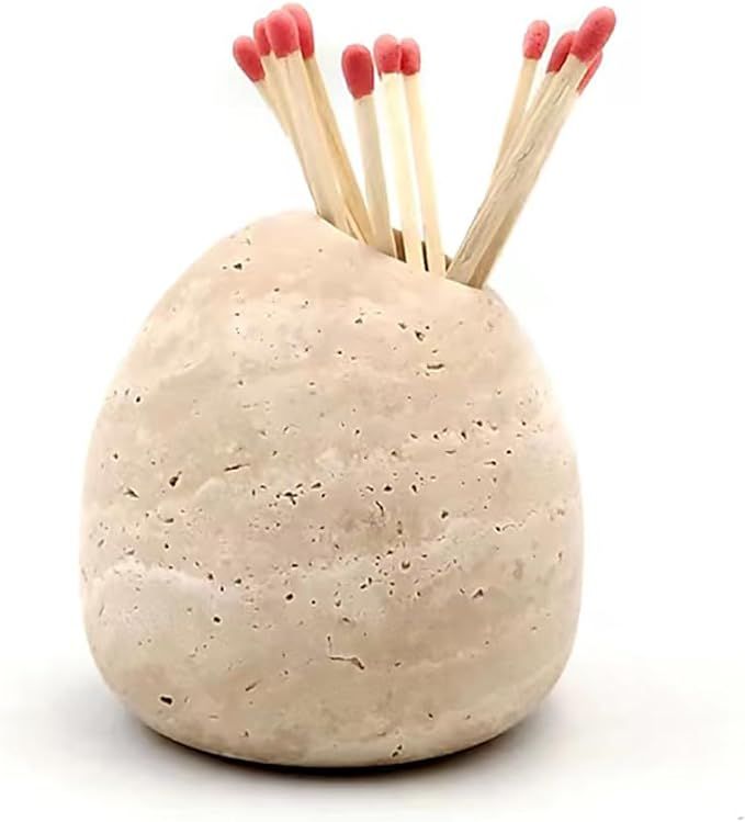 100% Travertine Match Holder |Toothpick Holder | Cute Beige Match Cloche | Matches Jar Box for Ca... | Amazon (US)