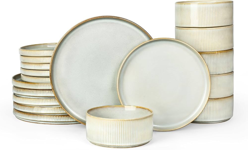 Famiware Star Dinnerware Set for 6, Stoneware Plates and Bowls Sets, 18-Piece Ceramic Dish/Dishes... | Amazon (US)