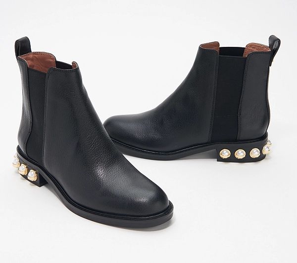 Louise et Cie Leather Ankle Boots with Faux Pearls - Valtina | QVC
