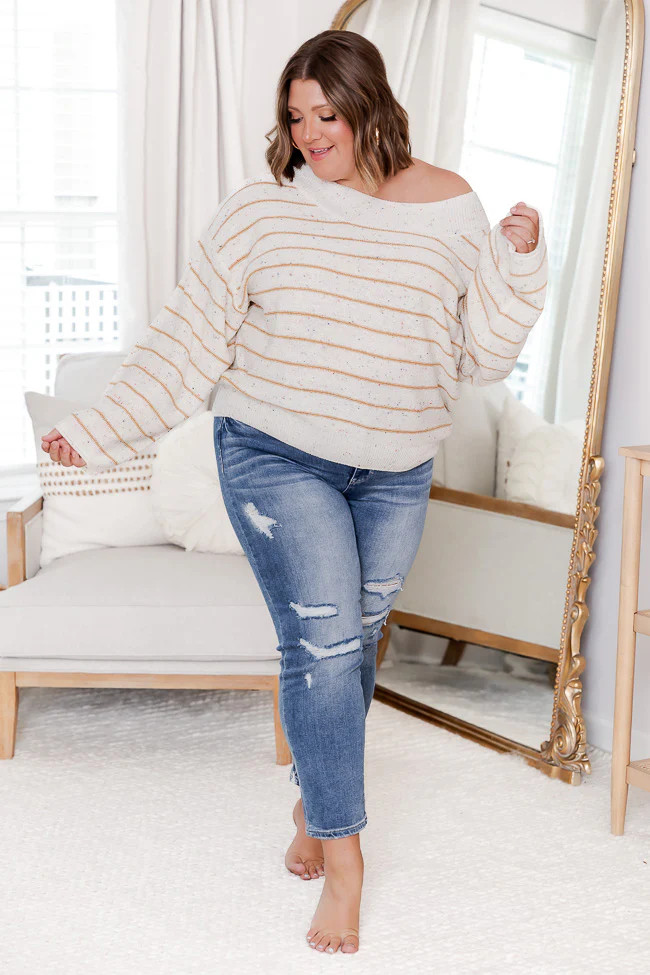 Sprinkle Of Love Wide Neck Striped Sweater | Pink Lily