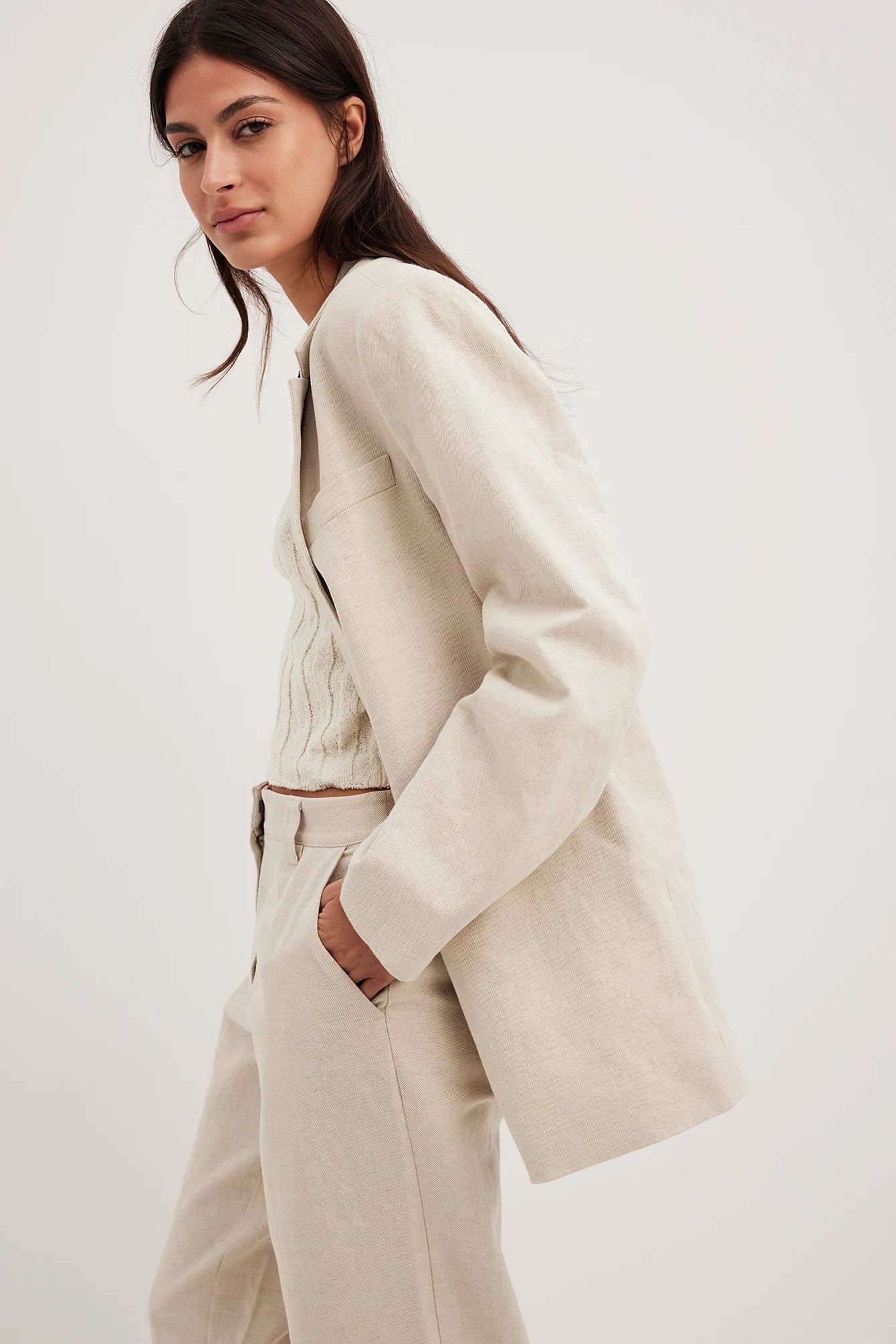 Oversized Tailored Linen Blazer Beige | NA-KD US