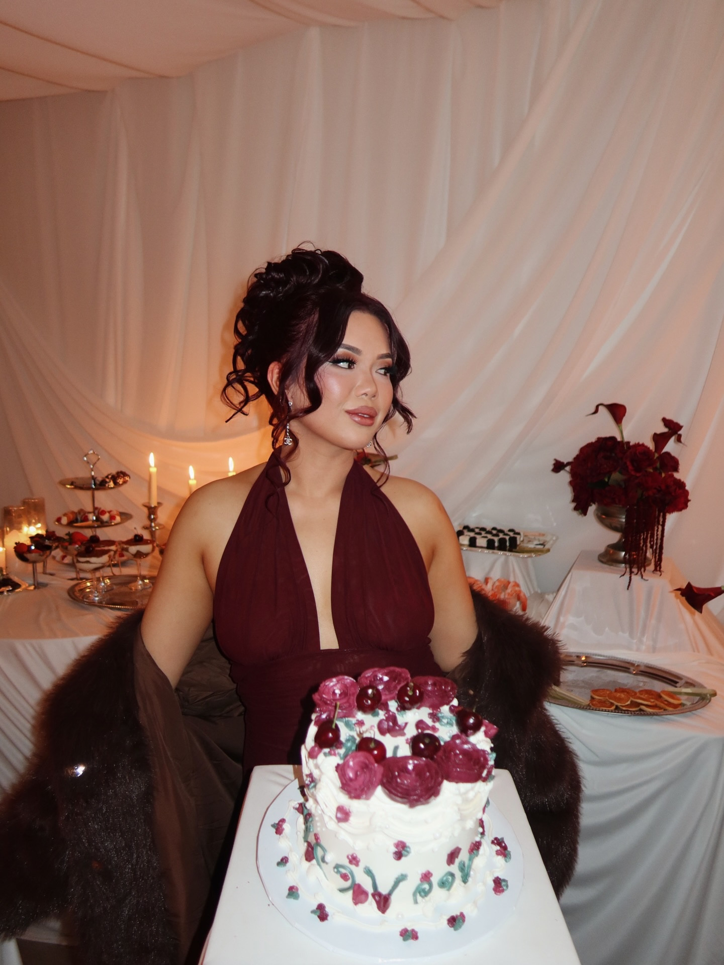 31 ❤️ Italian Aperitivo Inspired Birthday Dinner at home with some of my favorite people 🥰 

Makeup by me on me 😘 @shanneybeauty 
Hairstyling @liezelstyles
Hair Color @hairbaddiess 
Dress @revolve @majorelle_collection 
Coat @amazonfashion 
Earrings @chanelofficial 
Botox, filler, skin @skinrefinemedspa @jz_aesthetics 
Spray tan @agelessaura.sj 
Cake @sweetleenscakes 
Florals, Tablescape, Decor and Draping DIY by me & Sean (should I post a tutorial on how Sean & I decorated our apartment?)