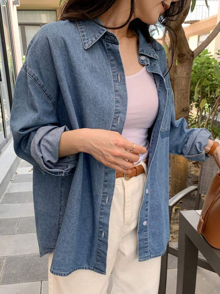 DAZY Women's Casual Loose Fitting Denim Blouse | SHEIN
