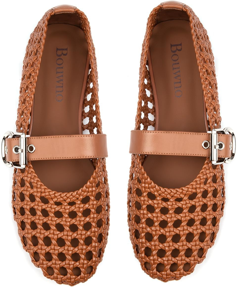 Woven Ballet Flats Mesh Mary Jane Flats for Women Dressy Comfortable Ballerina Flat Round Toe Buckle Strap Mesh Shoes Casual Mary Janes | Amazon (US)