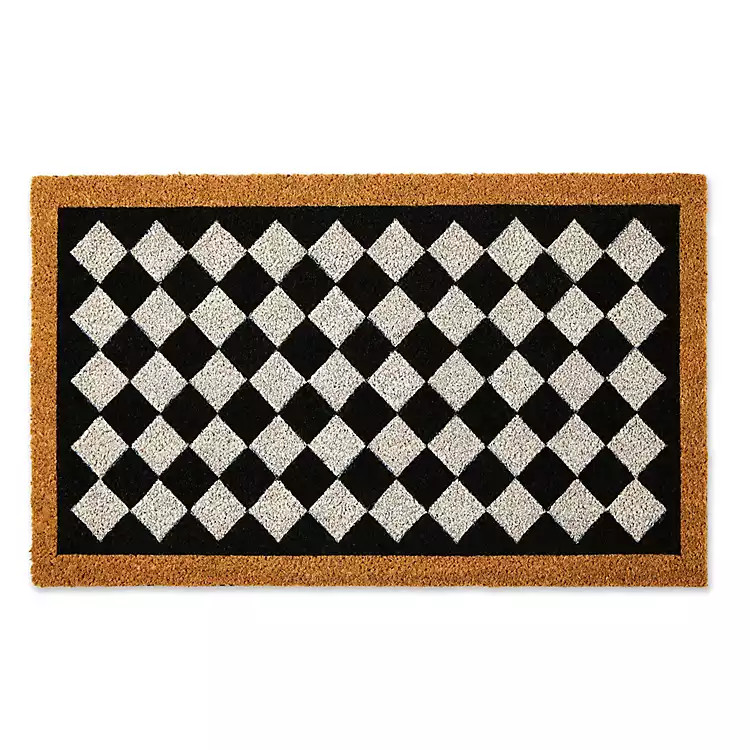 New! Black and White Harlequin Coir Doormat | Kirkland's Home