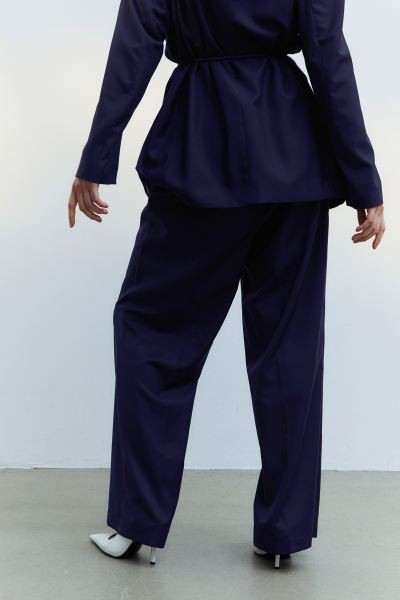 Wide trousers - Navy blue - Ladies | H&M GB | H&M (UK, MY, IN, SG, PH, TW, HK)