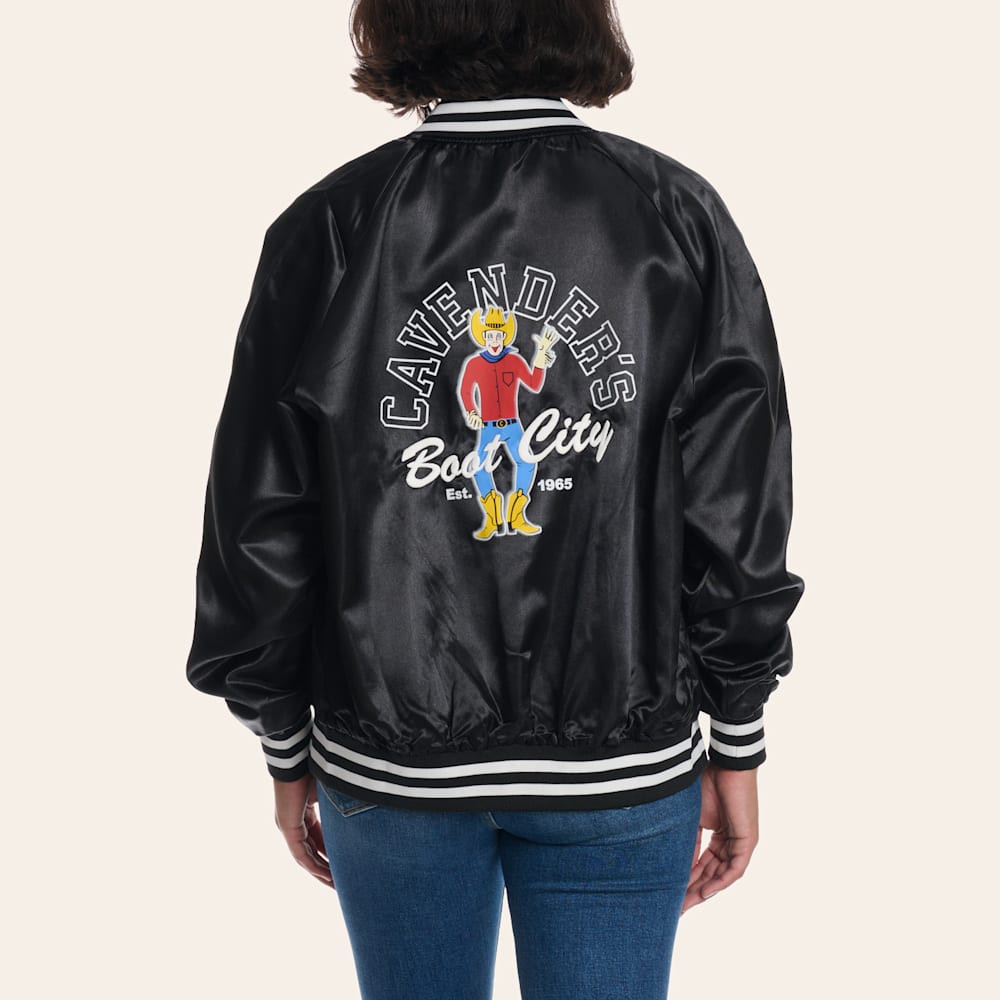 Cavender’s Women's Black Vintage Logo Embroidered Satin Bomber Jacket | Cavender's