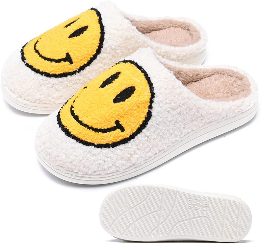 Soofylia Women's Men's Retro Cute Smiley Face Soft Plush Comfy Warm Couple Slip-On House Slippers... | Amazon (US)