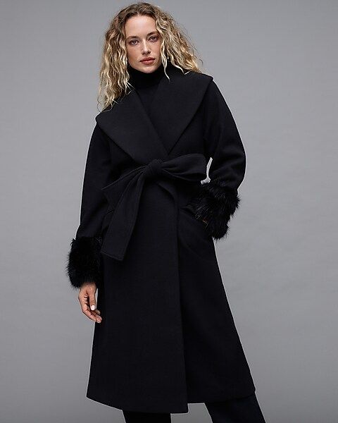 Faux Fur Cuff Shawl Lapel Wrap Coat | Express